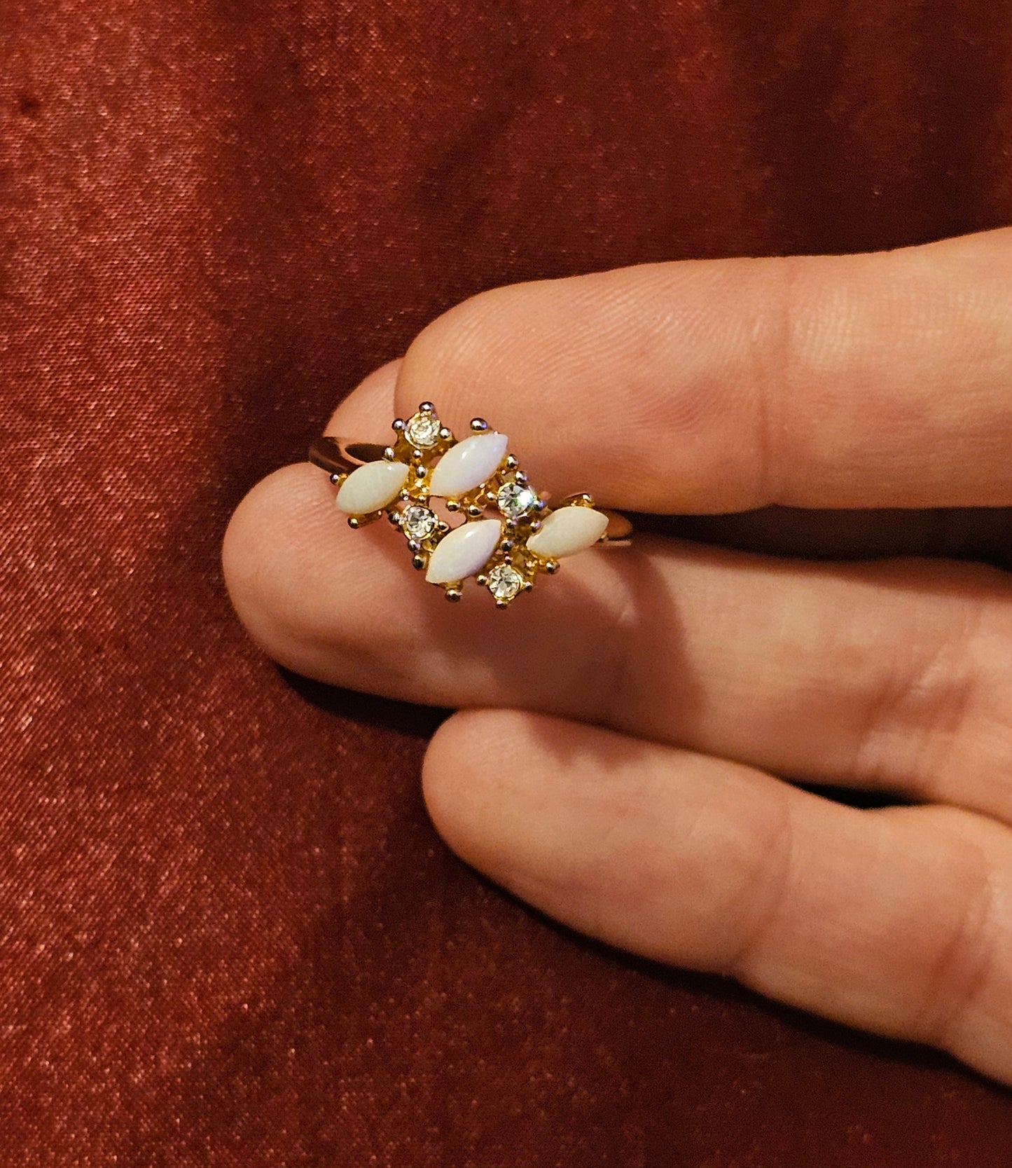 Vintage 14k Gold Opal and Diamond Necklace and Ring Set